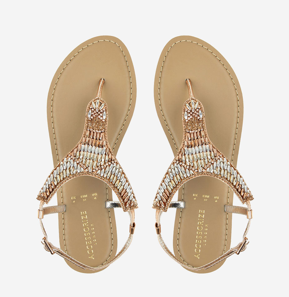 Bethany Beaded Rose Gold Sandals
